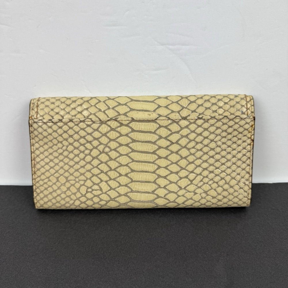 Coach Turn Lock Wallet Snakeskin Croc Embossed Tan Beige Trifold Clutch Rare - Picture 2 of 10